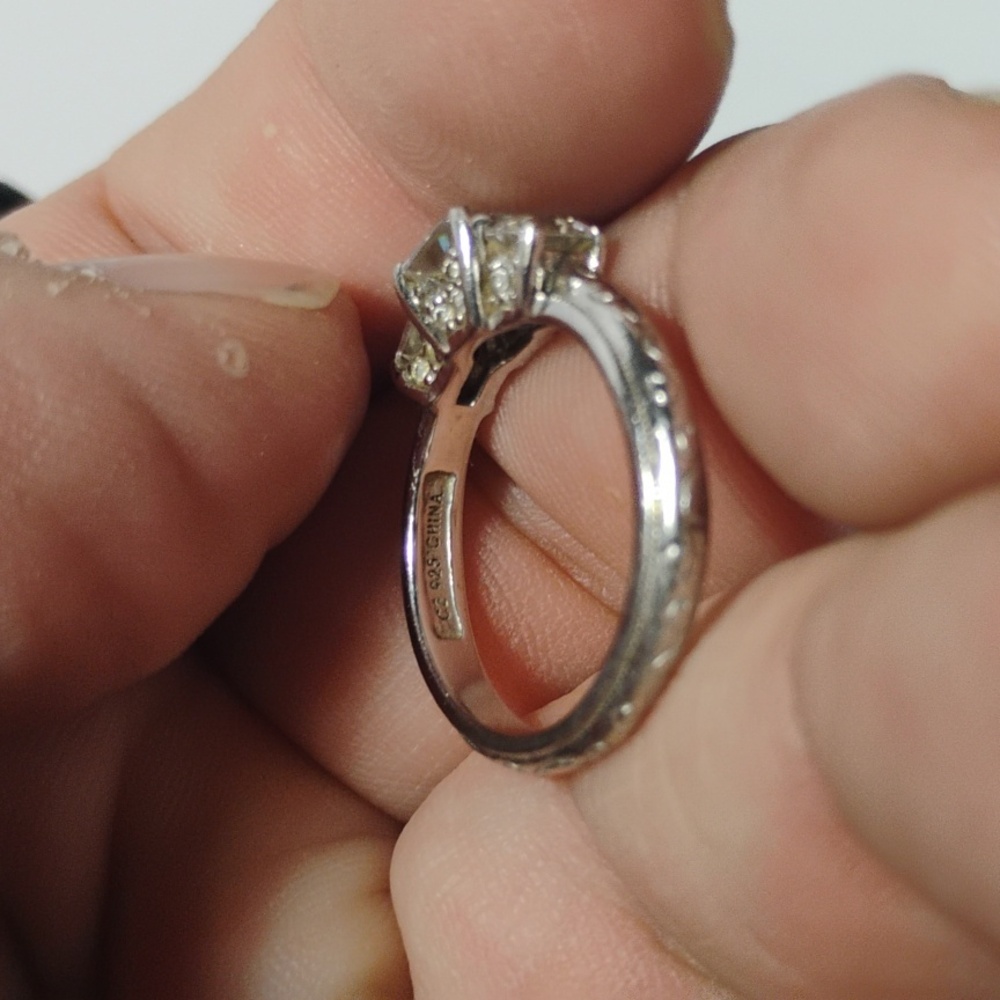 Tacori Set Of  Sterling 925 Silver Trio Princess CZ Ring And Matching Band Sz 7 - Picture 6 of 16